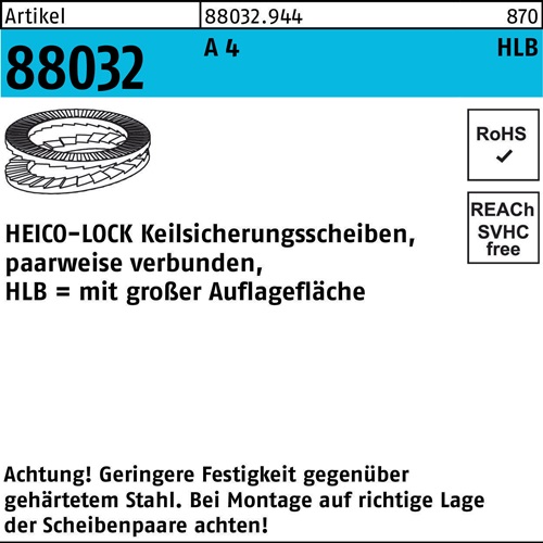 Keilsicherungsscheibe R 88032 HLB-18S A 4 geklebt breit 100 Stück