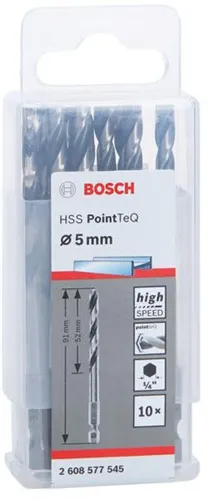Bosch Spiralbohrer-Set PoinTeQ DIN338 10tlg.D.5mm Arbeits-L.52mm HSS BohrertypN