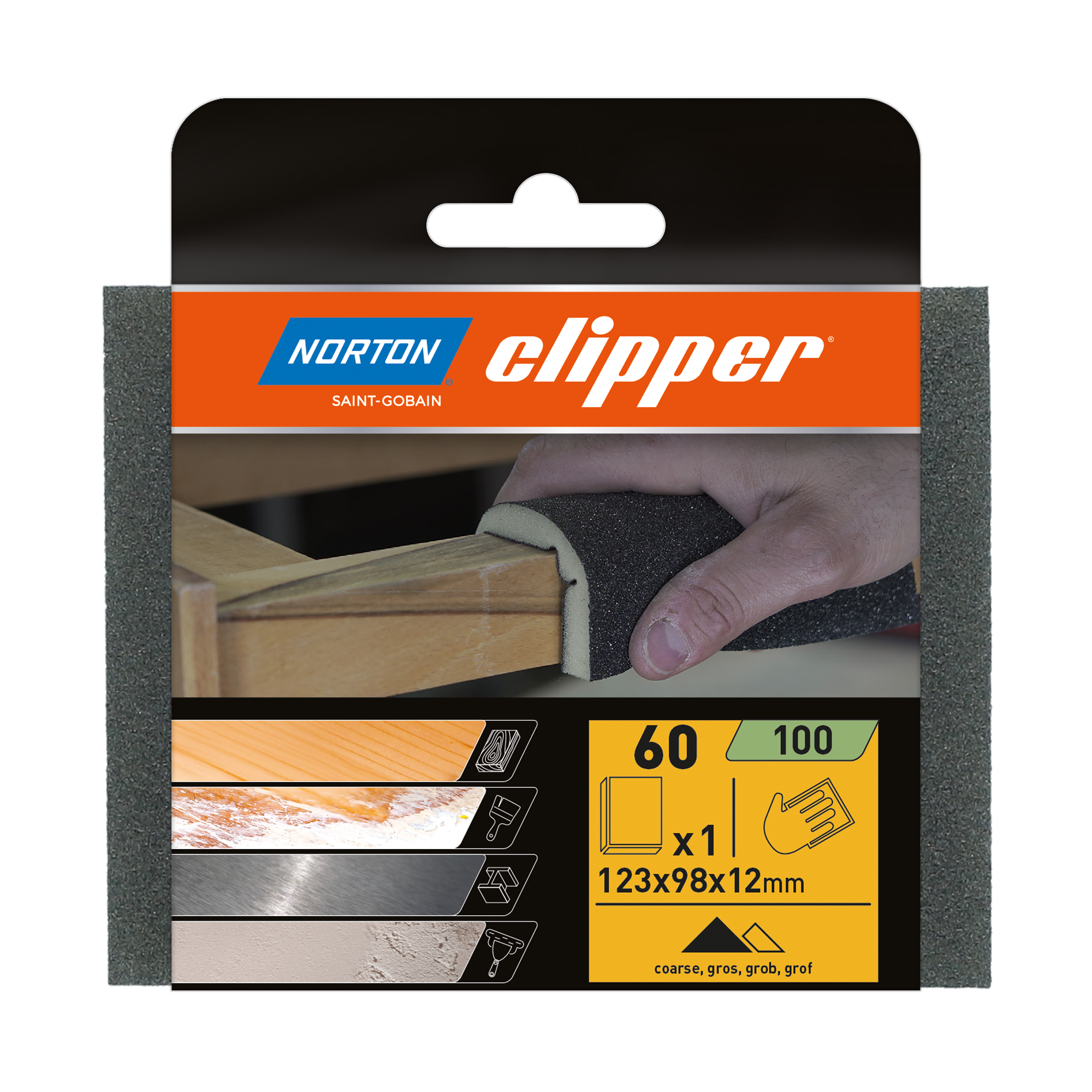 Norton Clipper Schleifschwamm, 2-seitig 123x98x12 P60 & P100