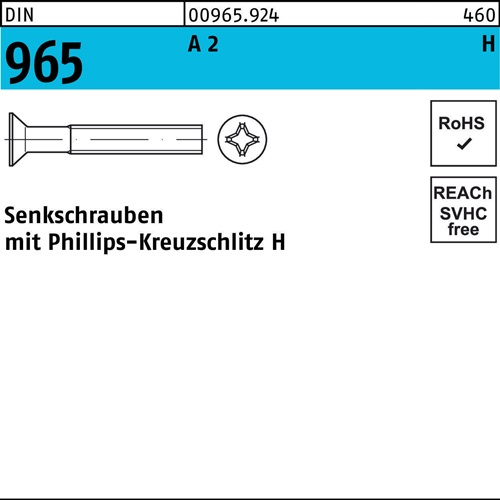 Senkschraube DIN 965 PH M1,6x 3-H A 2 2000 Stück