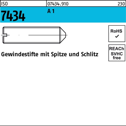 Gewindestift ISO 7434 Spitze/Schlitz M4x 5 A 1 50 Stück