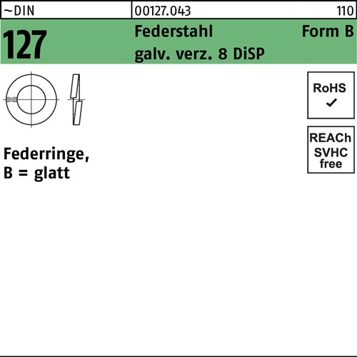 Federring DIN 127 B 8 Federstahl galv.verz. 8 DiSP 1000 Stück