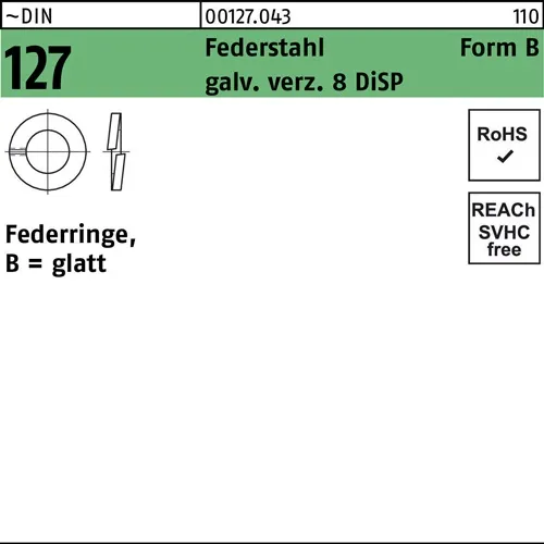 Federring DIN 127 B 8 Federstahl galv.verz. 8 DiSP 1000 Stück