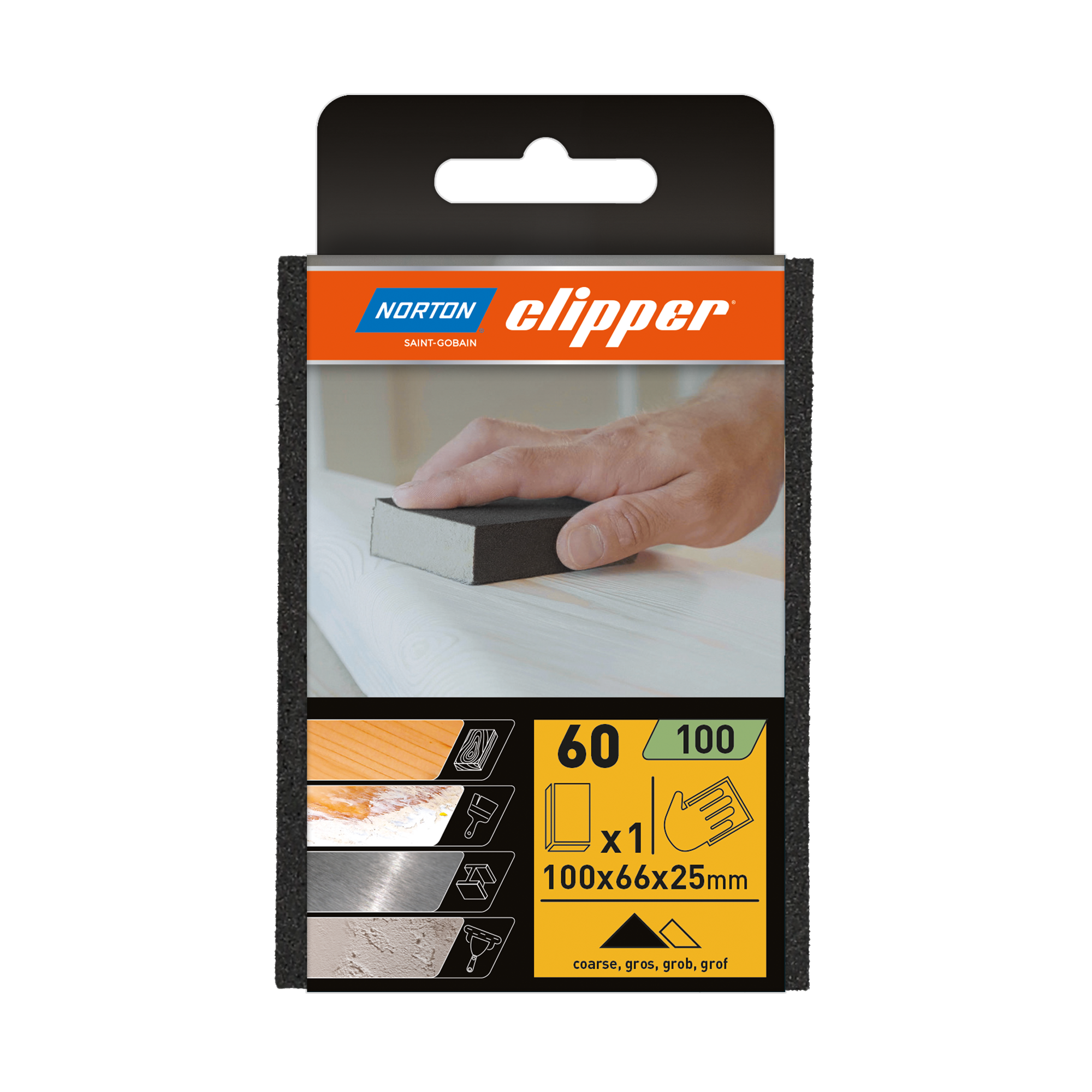 Norton Clipper Schleifschwamm, 4-seitig 100x66x25 P60 & P100