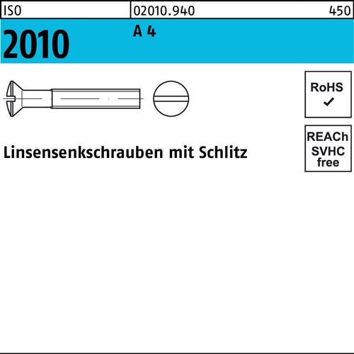 Linsensenkschraube ISO 2010 Schlitz M5x 25 A 4 200 Stück