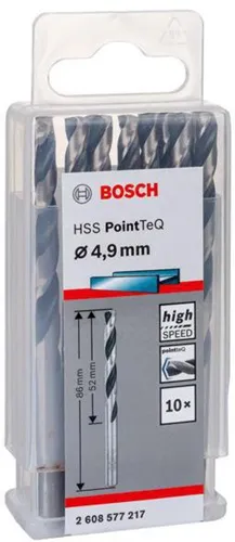 Bosch Metallspiralbohrer PointTeQ DIN388 Arbeits-L.52mm D.4,9mm Typ N 10St.