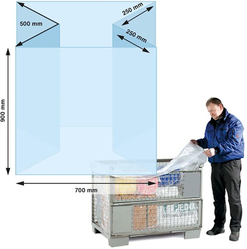 Seitenfaltensack Maße (B+SFxL) 700+500x900mm 90µ LPDE f.Viertelpalette TRANSPAK