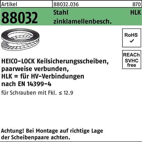 Keilsicherungsscheibe R 88032 HLK-24 Stahl zinklamellenb. geklebt 50St. HEICO