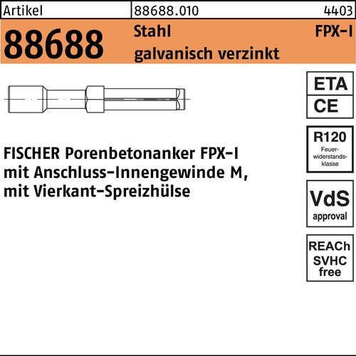 Porenbetonanker R 88688 Stahl galvanisch verzinkt galvanisch verzinkt 25 Stück FISCHER