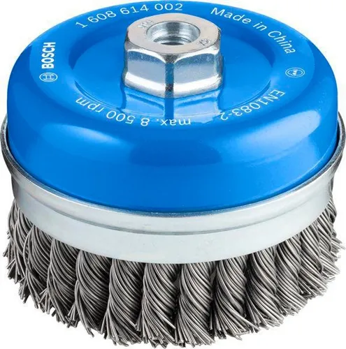 Bosch Topfbürste D.100mm Draht-St.0,8mm Stahl gezopfter Draht M14 max.Drehz.8500 1/min