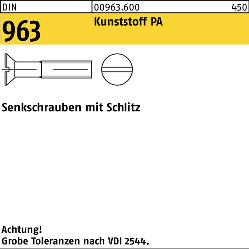 Senkschraube DIN 963 Schlitz M4x 10 Polyamid 200 Stück