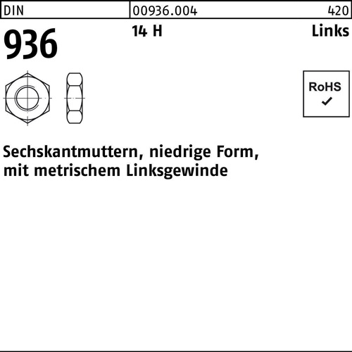 Sechskantmutter DIN 936 links M8 -LH 14 H 100 Stück