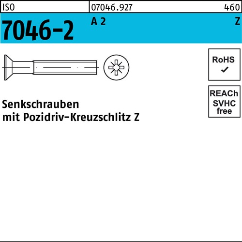 Senkschraube ISO 7046-2 PZ M4x 10-Z A 2 1000 Stück