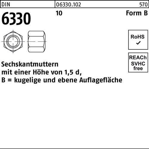 Sechskantmutter DIN 6330 FormB BM 14 SW 22 10 25 Stück