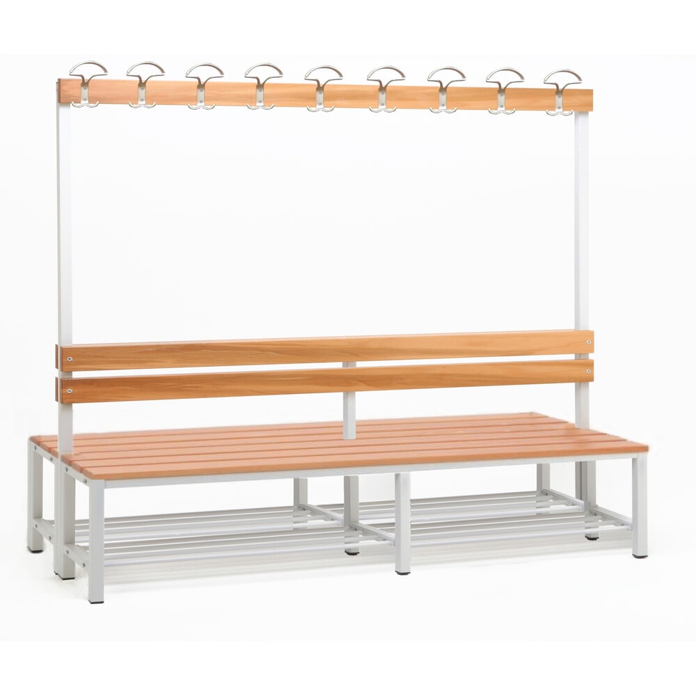 Steinbock® Umkleidesitzbank, 2-seitig mit Hakenleiste, Breite 2.000 mm