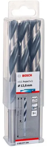 Bosch Metallspiralbohrer PointTeQ DIN388 Arbeits-L.101mm D.12,6mm Typ N 5St.