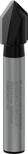 Bosch V-Nutfräser Arbeits-L.12,4mm D.9,5mm L.45mm Schaft 1/4Zoll Winkel 90Grad