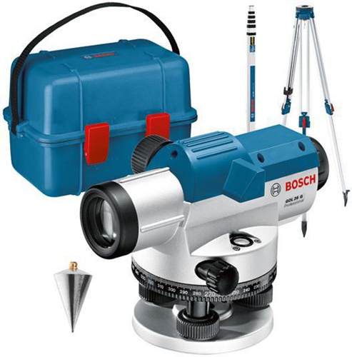 Bosch Nivelliergerät GOL 26 G Arbeitsbereich 100m 1,6mm/30m m.Messstab/Stativ 