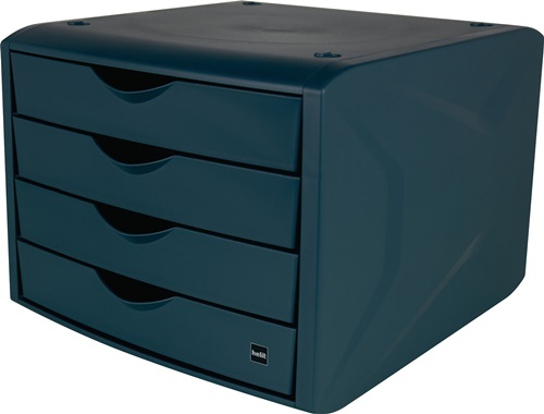 Schubladenbox m.Auszugssperre 4 Schubl.blau H215xB265xT332mm HELIT