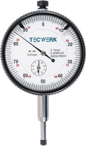 TECWERK Messuhr DIN 878 10mm Abl.0,01mm m.Stoßschutz
