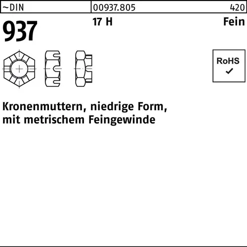Kronenmutter DIN 937 niedrige FormM18x 1,5 17 H Feingew. 50 Stück