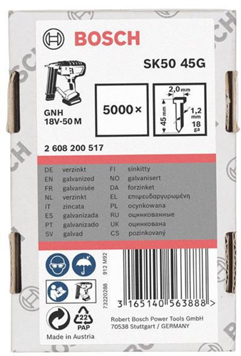 Bosch Senkkopfstift SK50 45G 5000-tlg.LxBxD.45x2x1mm verzinkt Drahtmaß 1,2mm