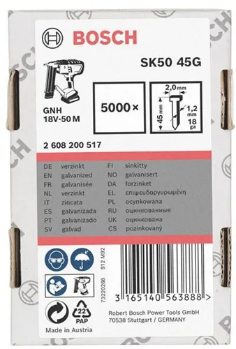 Bosch Senkkopfstift SK50 45G 5000-tlg.LxBxD.45x2x1mm verzinkt Drahtmaß 1,2mm