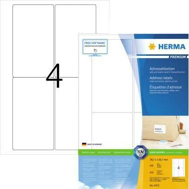 HERMA Etikett 4472 78,7x139,7mm weiß 400 St./Pack.