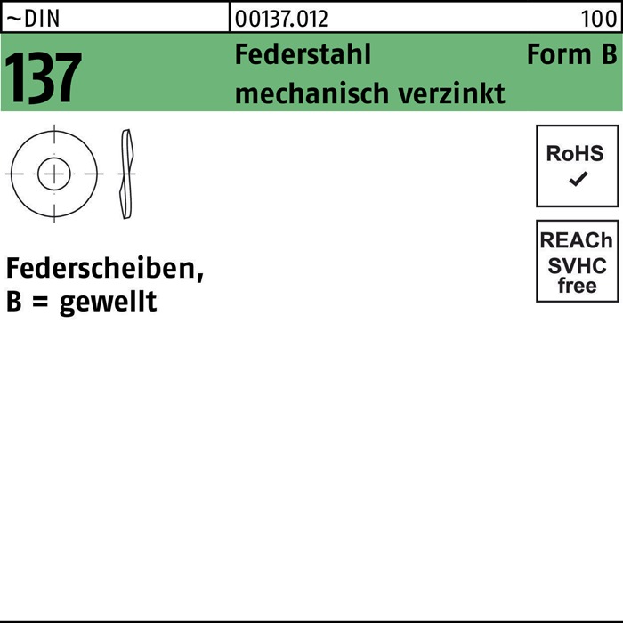 Federscheibe DIN 137 B 20 Federstahl mech.verz. 100 Stück