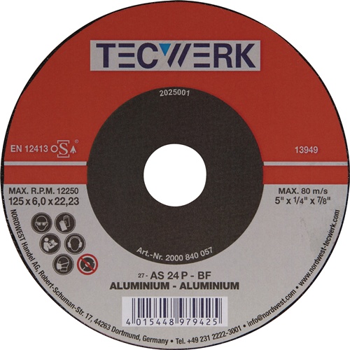 TECWERK Schruppscheibe D125xS6mm gekr.Alu.Bohr.22,23mm