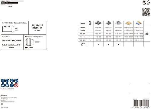 Bosch Lochsägen-Set PRO Multi Material PC Plus 9tlg. D.20-64mm Arbeits-L.44mm 
