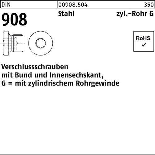 Verschlußschraube DIN 908 Bund/Innen-6kt G 1/4 A Stahl 100 Stück