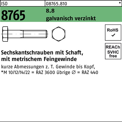 Sechskantschraube ISO 8765 Schaft M12x1,5x100 8.8 galv.verz. 50St.