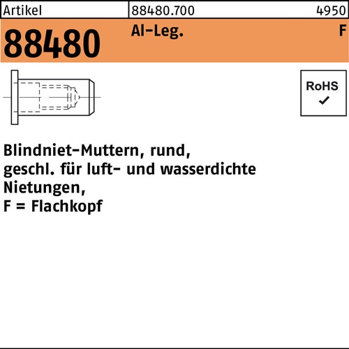 Blindnietmutter R 88480 FLAKO M5 /3,0 -4,0 Aluminium 500 Stück
