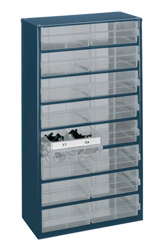 Kleinteilemagazin B.306xT.150xH.552mm Stahlblech dkl.-blau/transp./Schubl.a.PP