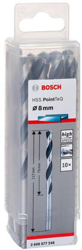 Bosch Metallspiralbohrer PointTeQ DIN388 Arbeits-L.75mm D.8mm Typ N 10St.