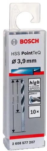 Bosch Metallspiralbohrer PointTeQ DIN388 Arbeits-L.43mm D.3,9mm Typ N 10St.