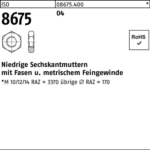 Sechskantmutter ISO 8675 Fasen M18x 1,5 Automatenstahl 50 Stück