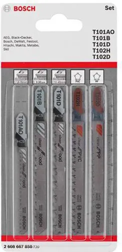 Bosch Stichsägeblatt-Set Wood and Plastics 5tlg. m.Einnockenschaft