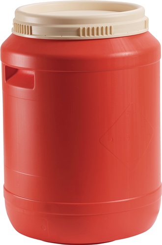 Batteriefass 60l HD-PE reinorange (Deckel hellelfenbein) m.Griffmulden WEMAS