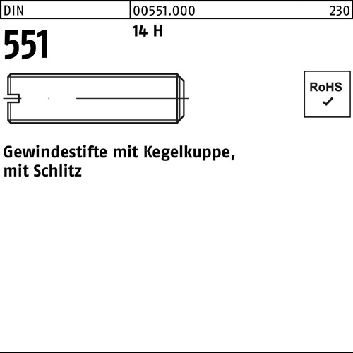 Gewindestift DIN 551 Kegelkuppe/Schlitz M8x 6 14 H 100 Stück