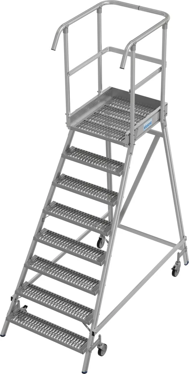 Krause STABILO Podestleiter fahrbar einseitig begehbar Profilrost R13 Stufen 1x8 Stufen