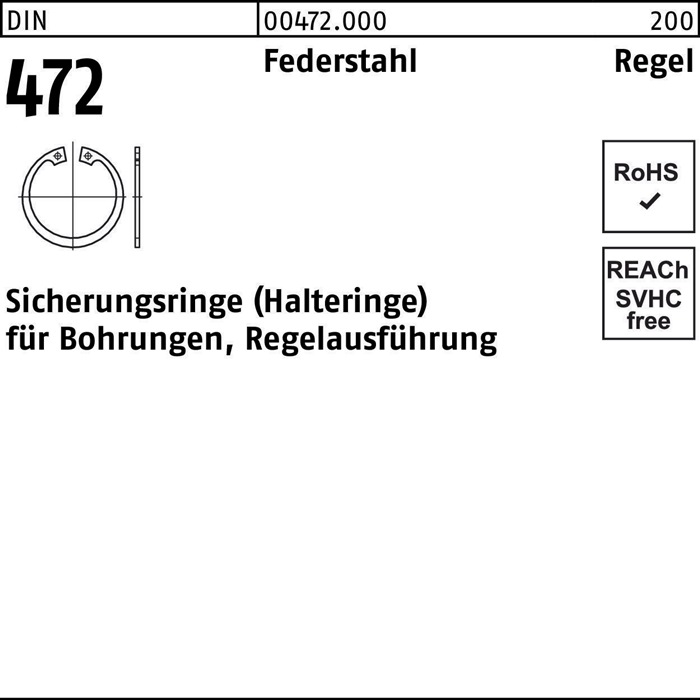 Sicherungsring DIN 472 145 x 4 Federstahl Regelausführung 25 Stück