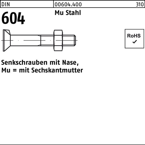 Senkschraube DIN 604 Nase/6-ktmutter M16x 30 Mu Stahl 4.6 50 Stück
