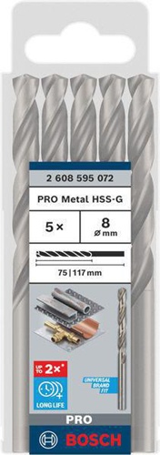 Bosch Metallbohrer PRO Metal Arbeits-L.75mm D.8mm L.117mm 5St.