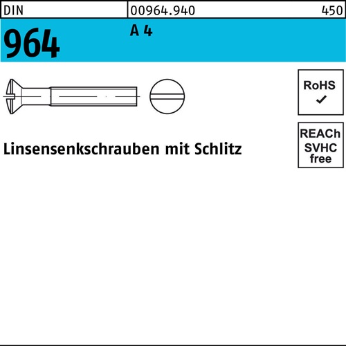 Linsensenkschraube DIN 964 Schlitz M3x 10 A 4 200 Stück