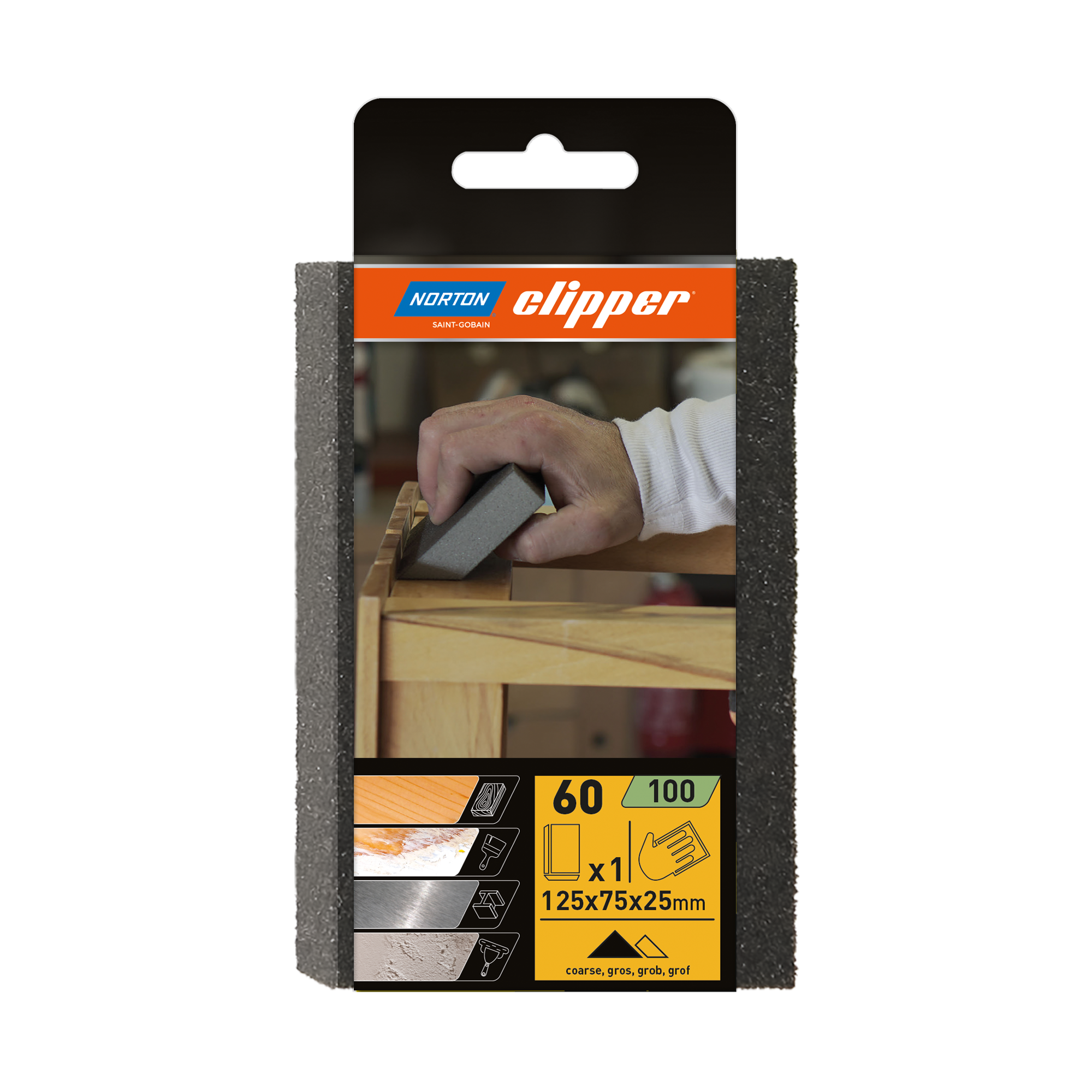 Norton Clipper Schleifschwamm, doppelt angewinkelt 125x75x75 P60 & P100