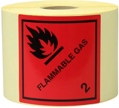 Etiketten Maße 100x100mm Papier Aufdruck Flammable Gas TRANSPAK