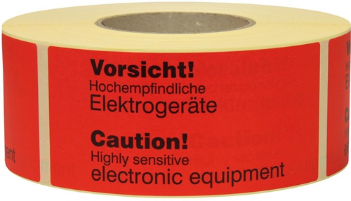 Warnetiketten Maße 145x70mm Papier rot Sensitive electronic equip TRANSPAK