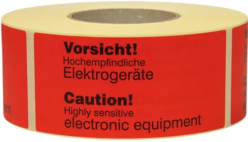 Warnetiketten Maße 145x70mm Papier rot Sensitive electronic equip TRANSPAK